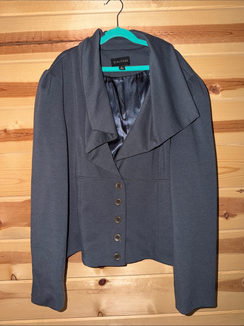 Dialogue Gray Draped Collar Button-Front Blazer